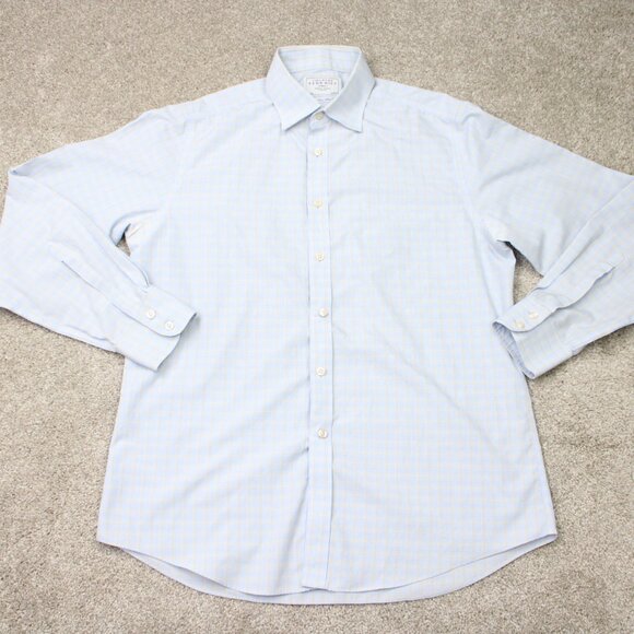 Charles Tyrwhitt Shirt Mens 16 1/2, 35 Blue/Yellow Non-Iron Slim Fit Cotton L/S - Picture 2 of 13